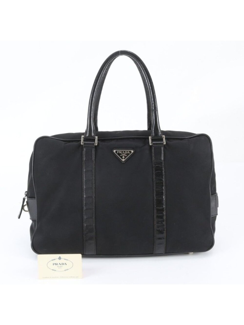 Prada Tessuto Nylon Leather Business Document Tote Bag